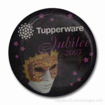 Tin and Button Badge, Available in Various Shapes and Sizes, Customized Designs are Welcome